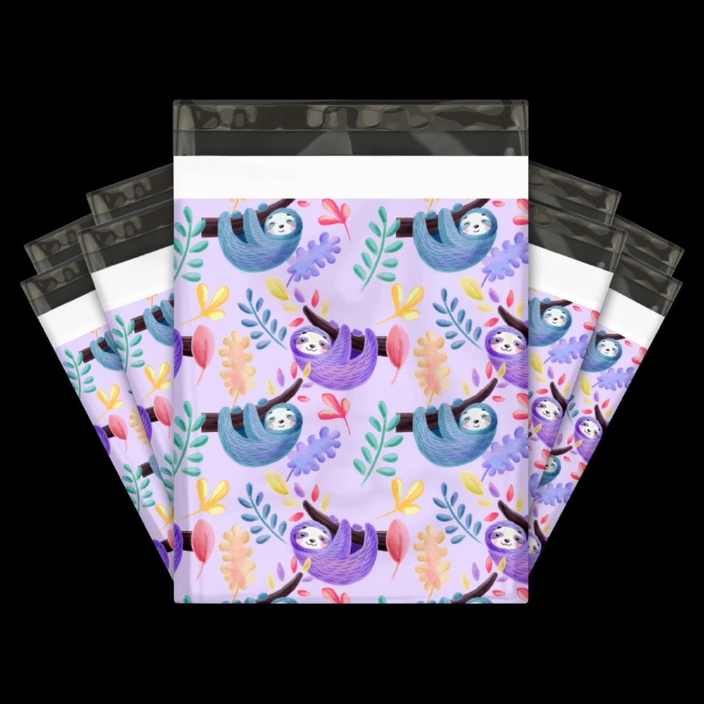 50 10X13 Poly Mailers Purple Sloths Shipping Envelopes Bags PRICE IS FIRM - Picture 7 of 7